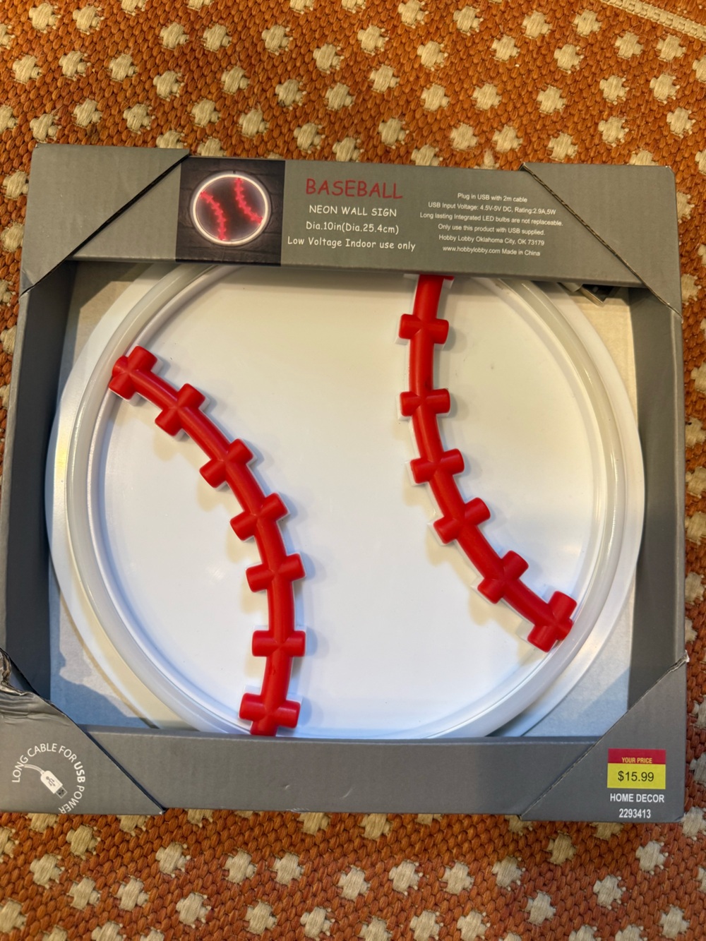 Baseball Neon Wall Light - Red and White - new! Baseball decor